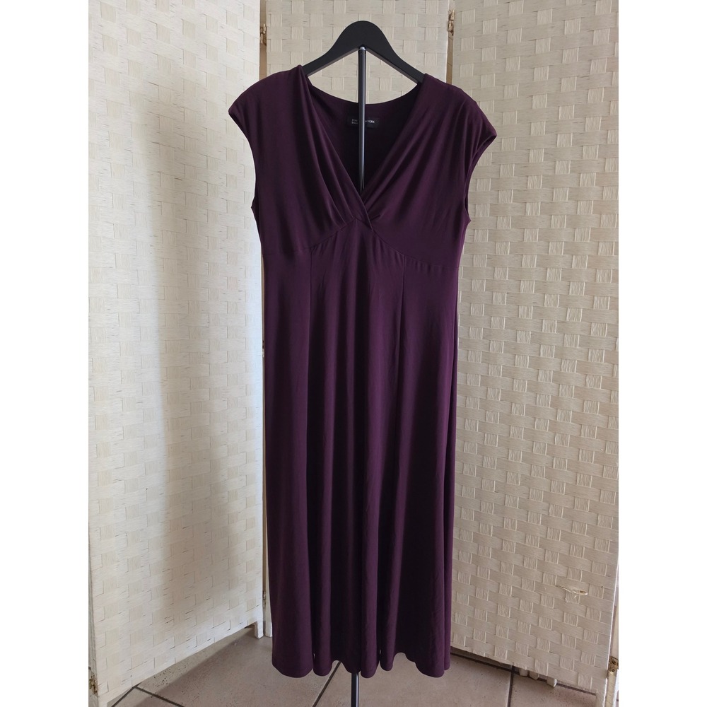 Jones New York Dress Womens 14 Plum Purple V-Neck Empire Waist Midi Sleeveless